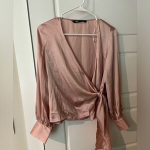 Zara Elegant Pink Wrap Blouse